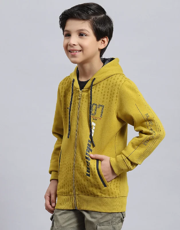 Boys Yellow Printed Hooded Full Sleeve Sweatshirt