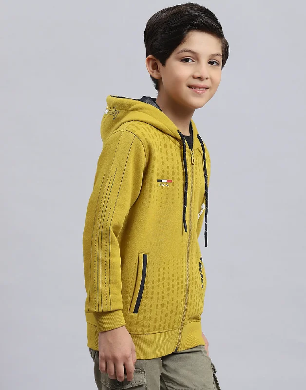 Boys Yellow Printed Hooded Full Sleeve Sweatshirt