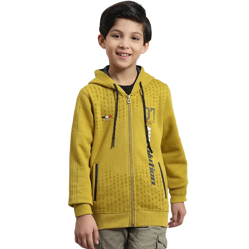 Boys Yellow Printed Hooded Full Sleeve Sweatshirt