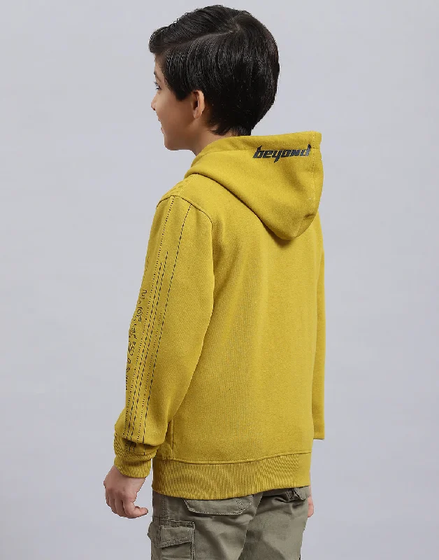 Boys Yellow Printed Hooded Full Sleeve Sweatshirt