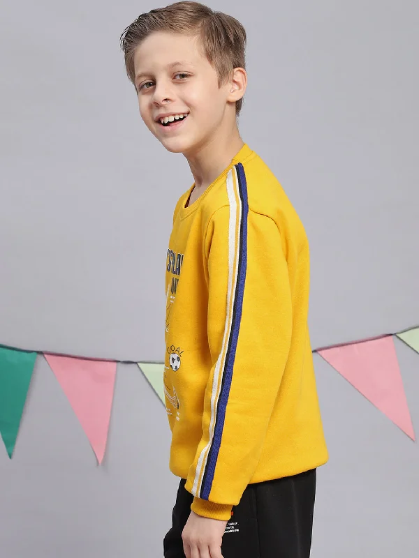 Boys Yellow Printed Round Neck Full Sleeve Sweatshirt