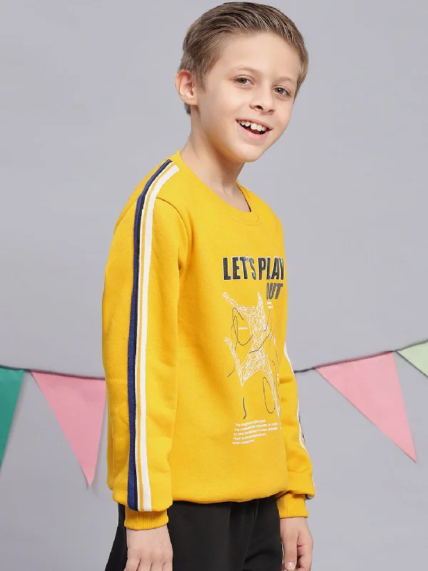 Boys Yellow Printed Round Neck Full Sleeve Sweatshirt