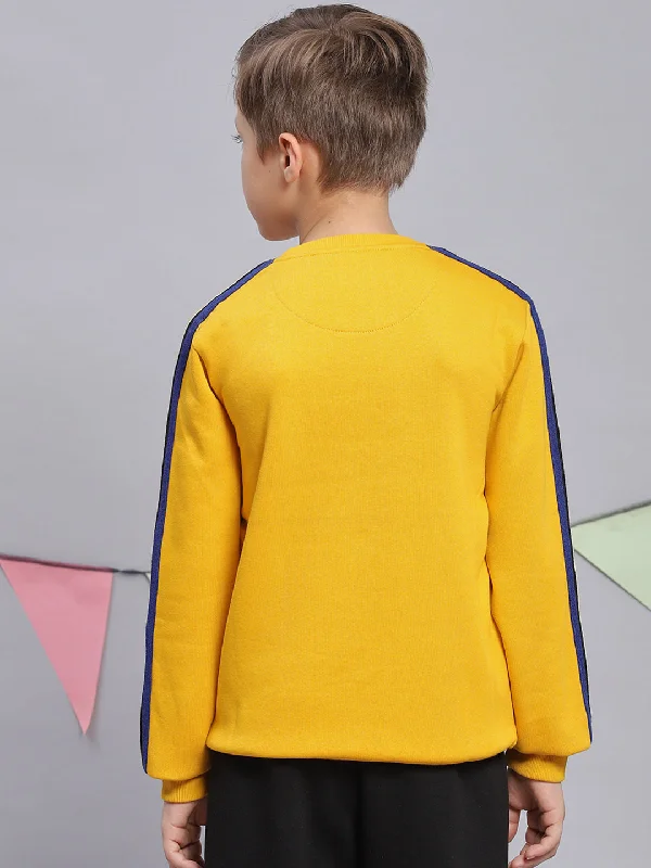 Boys Yellow Printed Round Neck Full Sleeve Sweatshirt