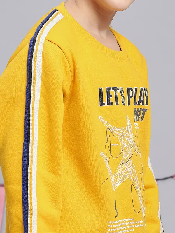 Boys Yellow Printed Round Neck Full Sleeve Sweatshirt