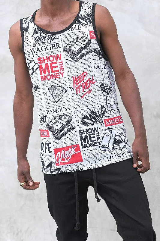 Men's Newspaper Print Graphic Tank Top