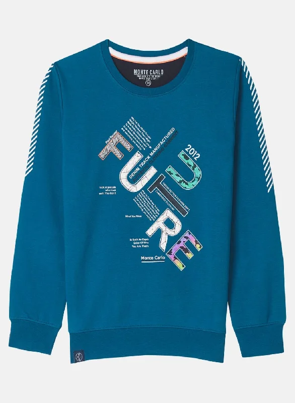 Boys Blue Printed Sweatshirt