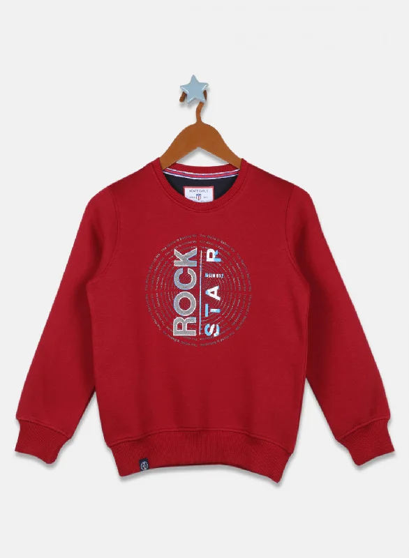 Boys Maroon Printed Sweatshirt