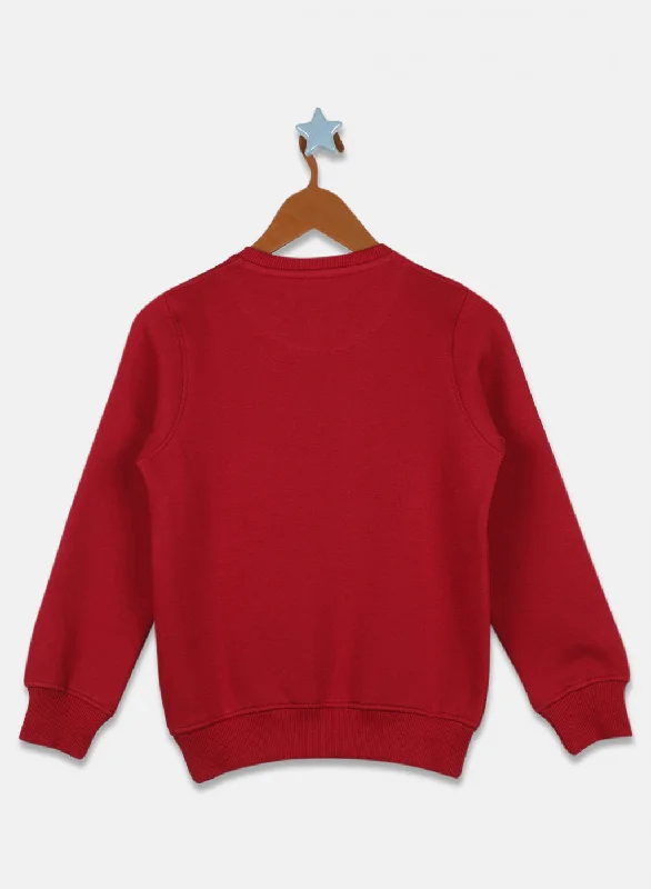 Boys Maroon Printed Sweatshirt