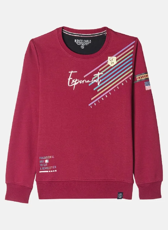 Boys Maroon Printed Sweatshirt