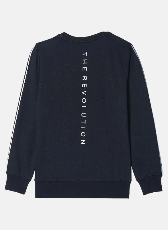 Boys NAvy Blue Printed Sweatshirt