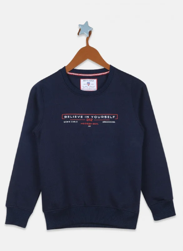 Boys NAvy Blue Printed Sweatshirt