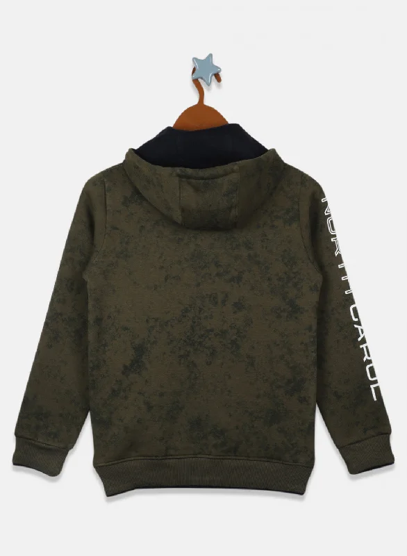 Boys Olive Printed Sweatshirt