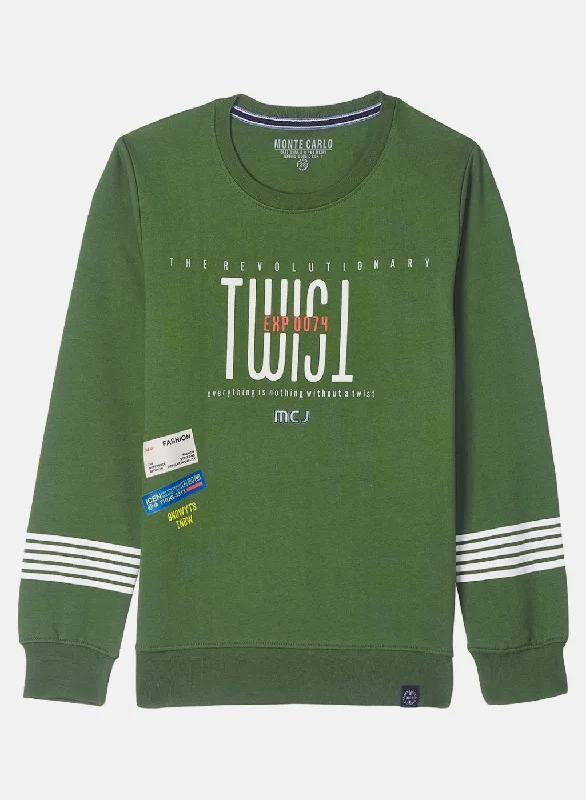 Boys Olive Printed Sweatshirt