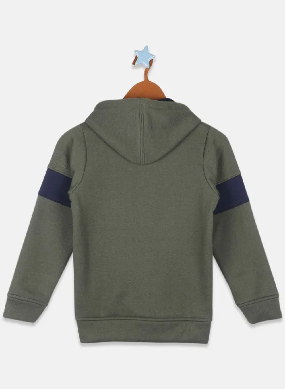 Boys Olive Printed Sweatshirt