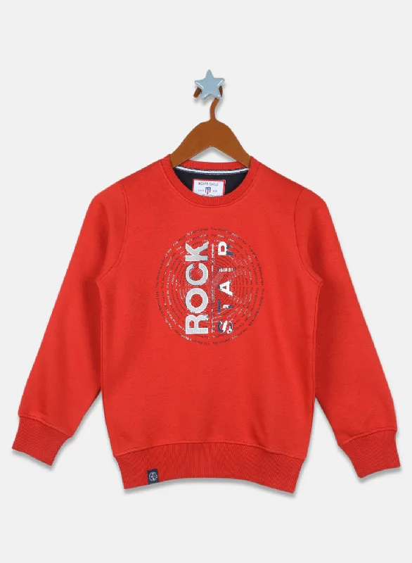 Boys Orange Printed Sweatshirt