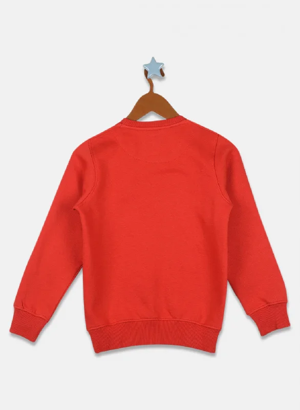 Boys Orange Printed Sweatshirt