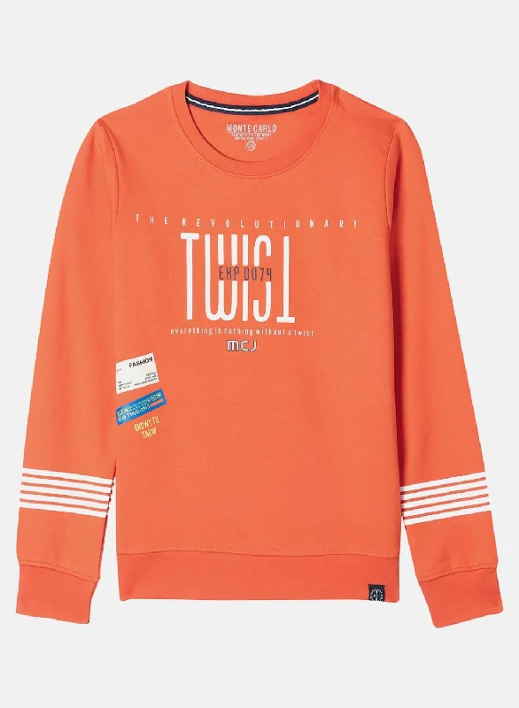 Boys Orange Printed Sweatshirt