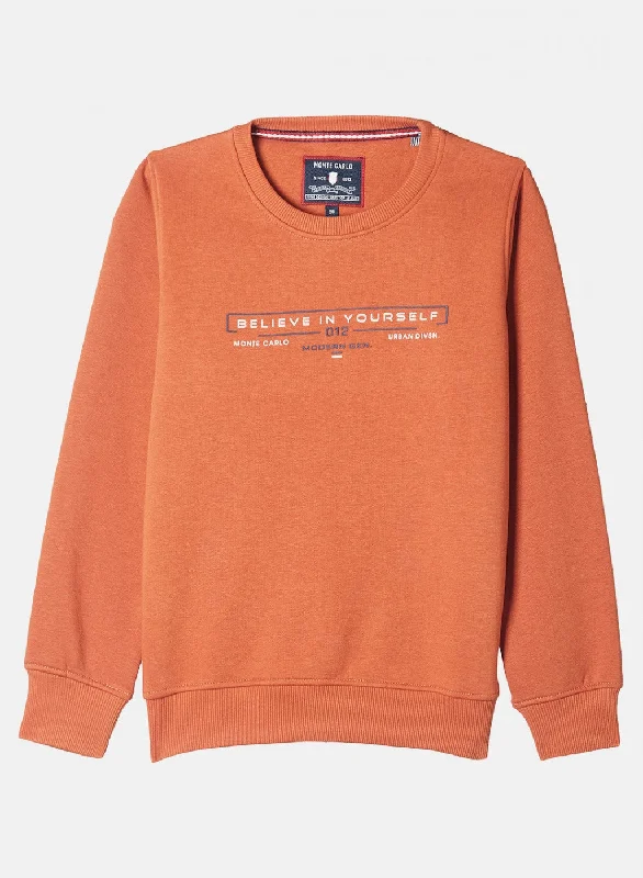 Boys Orange Printed Sweatshirt