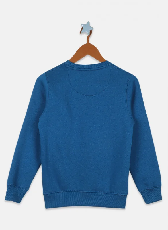 Boys Teal Blue Printed Sweatshirt