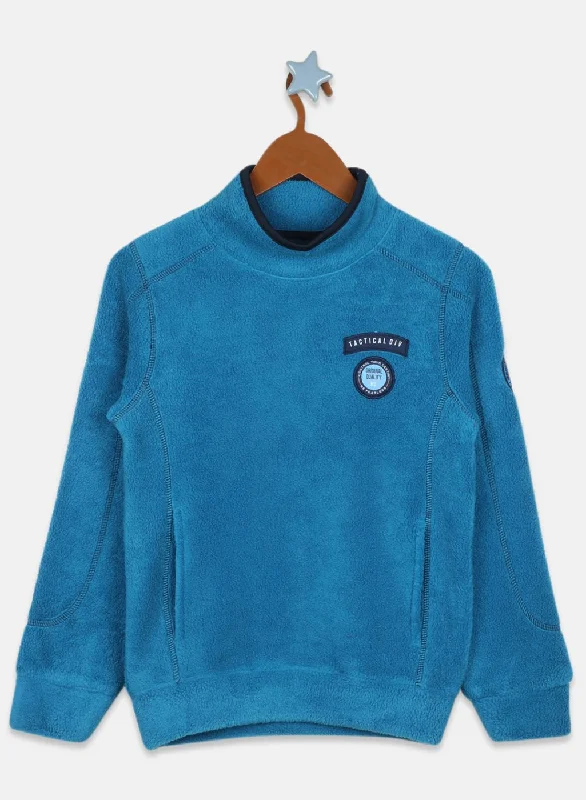 Boys Teal Blue Printed Sweatshirt