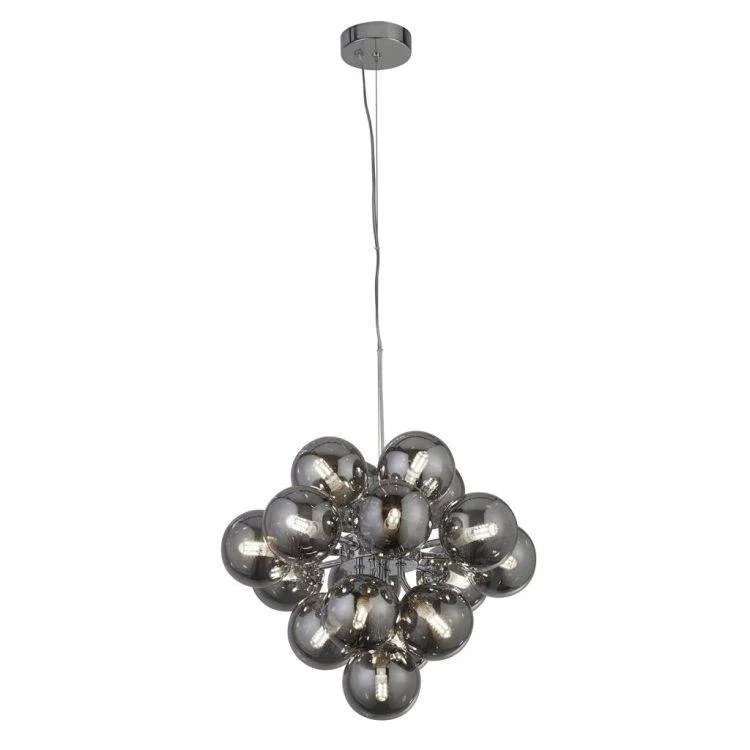 Chandeliers with Metal Frames in Black FinishChandeliers with Metal Frames in Black FinishSearchlight Berry 17Lt Ceiling Pendant - Chrome & Smoke Glass Chandeliers with Metal Frames in Black FinishChandeliers with Metal Frames in Black FinishSearchlight Berry 17Lt Ceiling Pendant - Chrome & Smoke Glass
