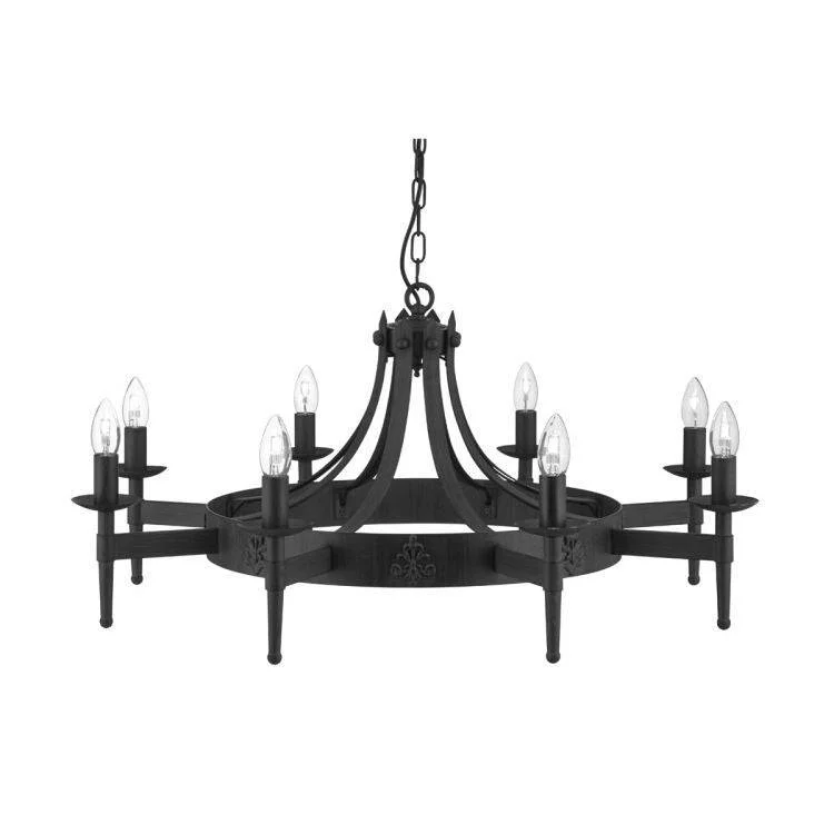 Victorian - Inspired Chandeliers with Ornate DetailsVictorian - Inspired Chandeliers with Ornate DetailsSearchlight Cartwheel 8-Light Chandelier in Black Wrought Iron Victorian - Inspired Chandeliers with Ornate DetailsVictorian - Inspired Chandeliers with Ornate DetailsSearchlight Cartwheel 8-Light Chandelier in Black Wrought Iron