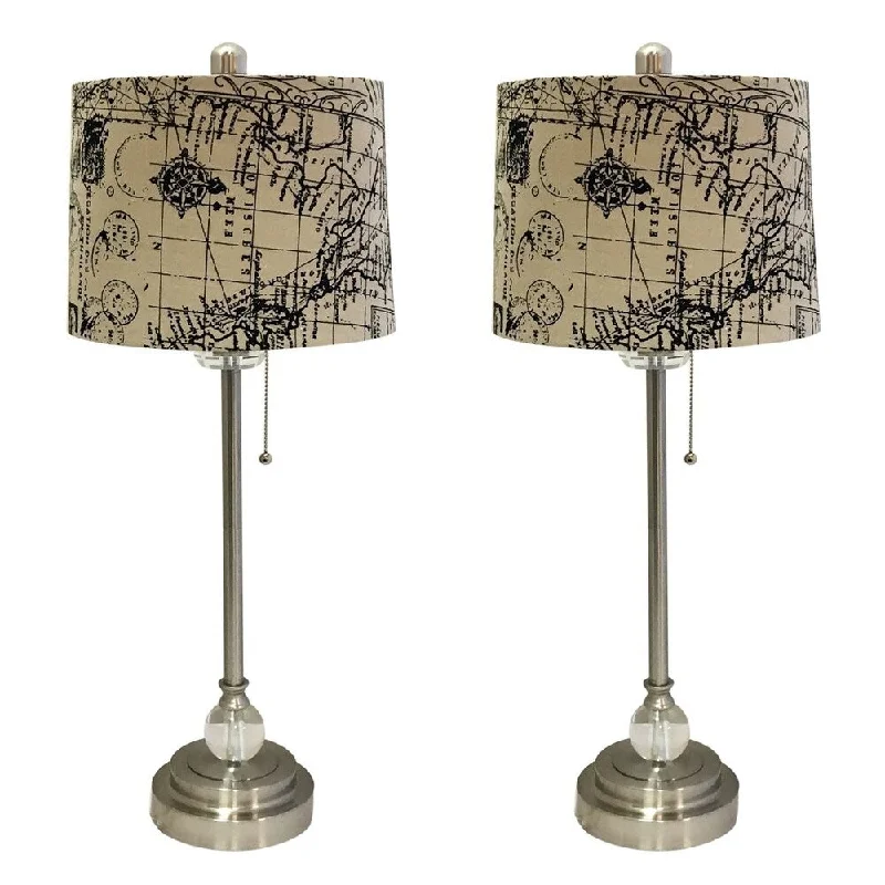 industrial style table lamps with exposed bulbs for loft apartmentsindustrial style table lamps with exposed bulbs for loft apartmentsRoyal Designs 28" Brushed Nickel Lamp with Vintage Map Postcard Design Drum Hardback Lamp Shade, Set of 2