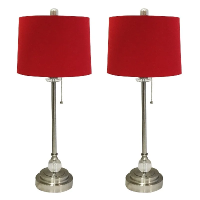 metal table lamps with a matte black finish for a sleek appearancemetal table lamps with a matte black finish for a sleek appearanceRoyal Designs 28" Crystal and Brushed Nickel Buffet Lamp with Red Shallow Drum Hardback Lamp Shade, Set of 2